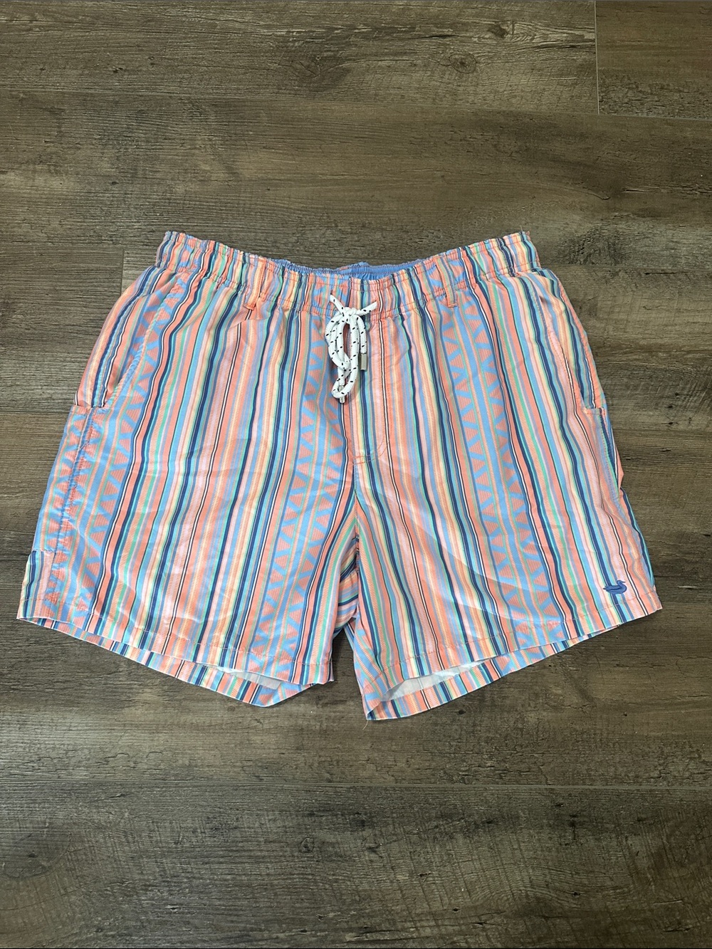 Southern Marsh Men's Striped Swim Trunks - Peach, Light Blue & Mint